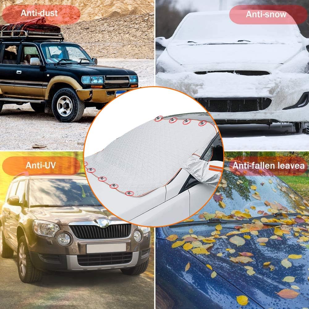 Protege Pare Brise Givre Et Fenetre Avant,Pare Soleil Voiture Pare Brise Thermique Universel Couverture Voiture Hiver Anti Pluie Neige Couverture - 2