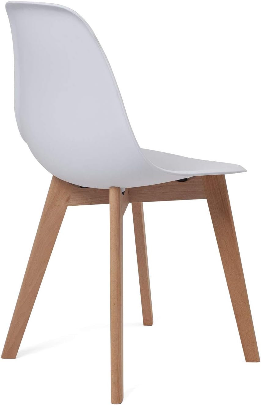 Lot 4 chaises de Cuisine scandinaves design, Siège plastique souple facile d'entretien, Pieds en bois de hêtre clair NAO (blanc) - 4