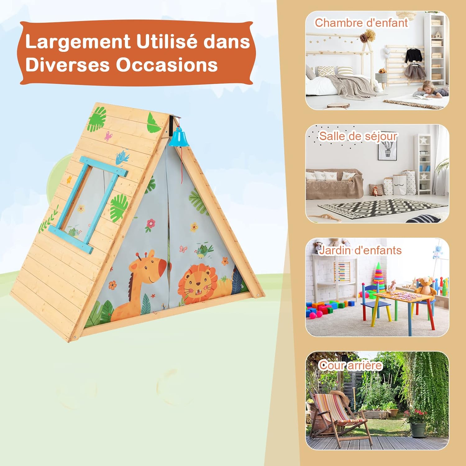 Tente De Jeu Pour Enfants 6 En 1 Avec Table, Chaise Et Rangement - Maison En Bois Pour Intérieur 2-6 Ans - 11