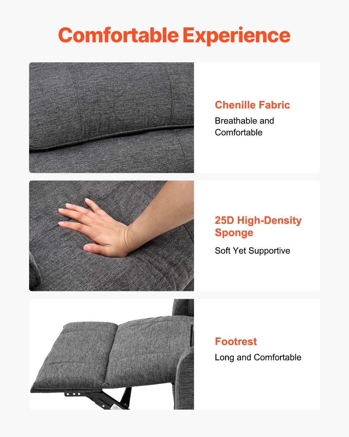 Fauteuil Inclinable Électrique Releveur,VEVOR Chaleur Massage pour Personnes Âgées,Double Moteur,2 Cordes Anti-Chute,Réglage Infini,Gris Foncé,M - 5