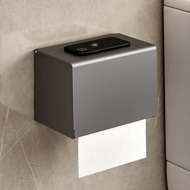 Uchwyt na papier toaletowy do łazienki, uchwyt na rolkę papieru, dozownik papieru toaletowego, bez otworów, 20×12×13 cm - Szary