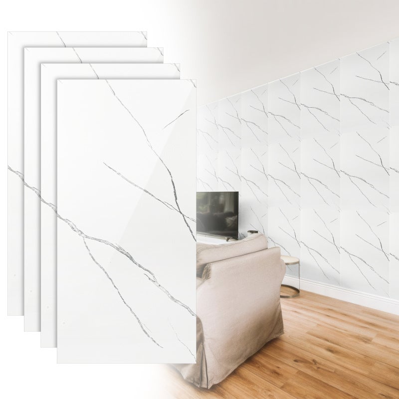 Pautroelte  4X Papel Pintado Autoadhesivo Imitación Azulejo Con Textura De Mármol, Apto Para Cocinas, Baños, Chimeneas Y Lavaderos, 120 × 60 Cm Blanco , Leroy Merlin