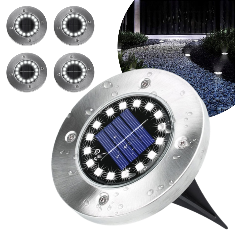 Zestaw 4 Lampek Solarnych LED Ogrodowych Gruntowych Wbijanych Najazdowych Wodoodpornych