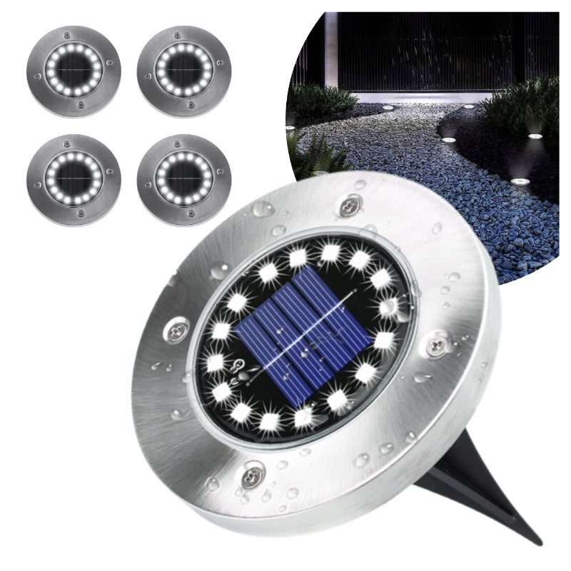 Zestaw 4 Lampek Solarnych LED Ogrodowych Gruntowych Wbijanych Najazdowych Wodoodpornych