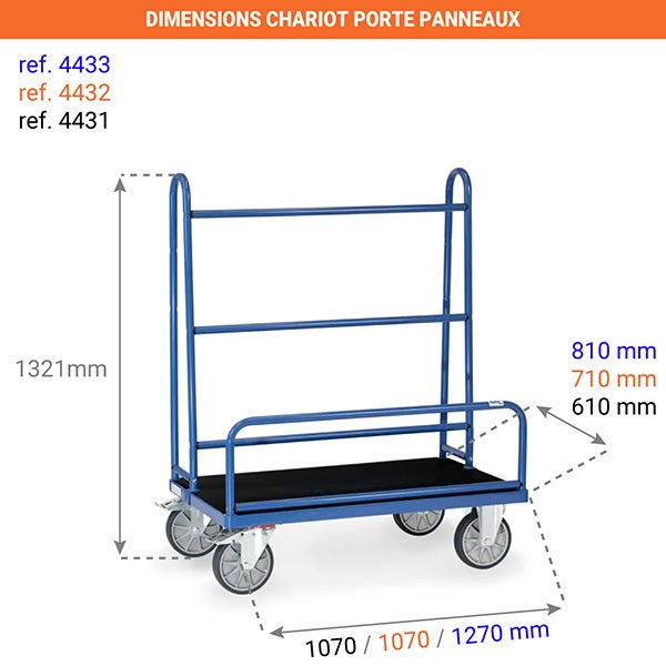 Chariot porte panneaux - 1270 x 535mm - Charge max 600kg - 4433 - 2