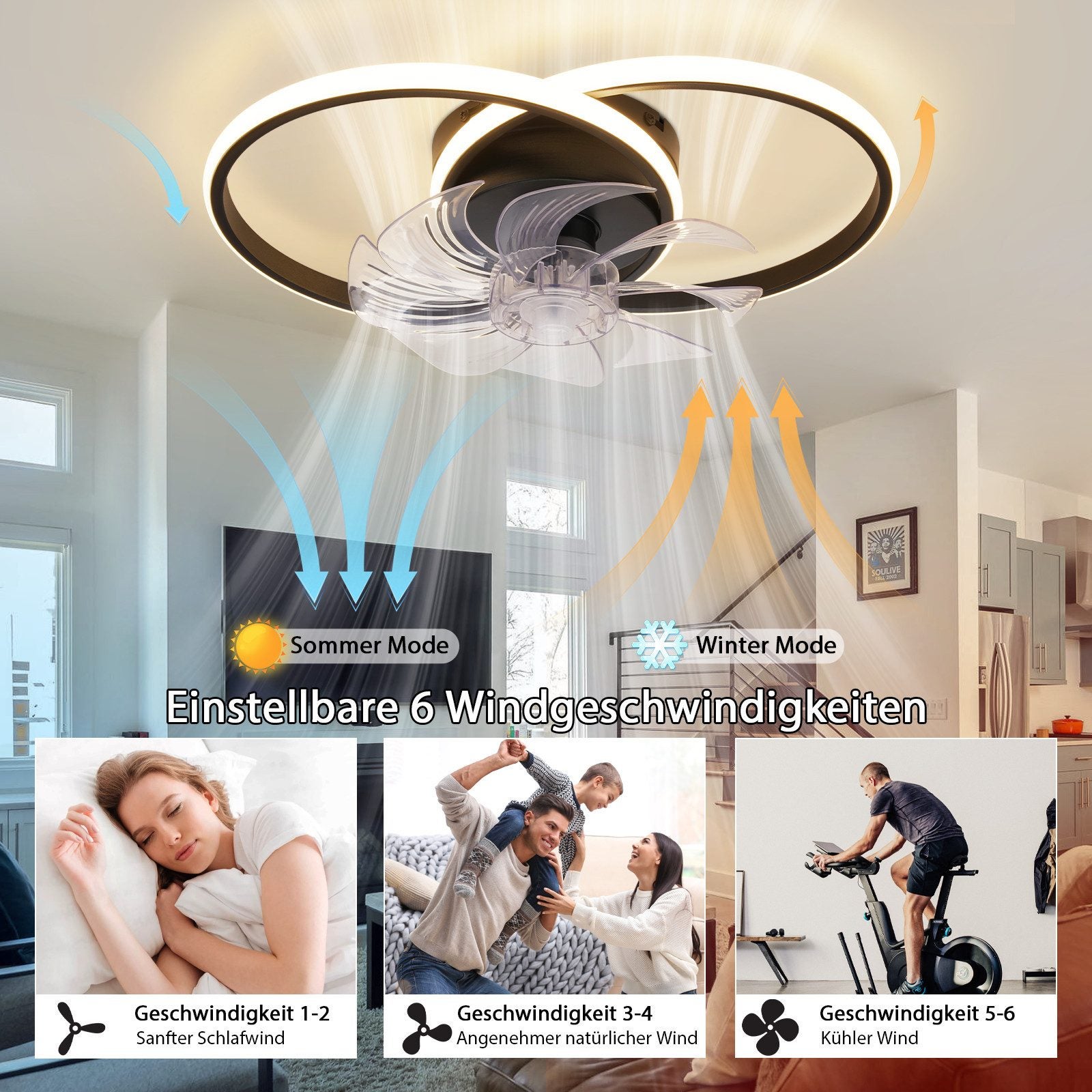 Ventilateur de plafond 40 cm avec lumière, télécommande/contrôle par application, 6 vitesses, intensité variable, 3 températures de couleur, Noir | Leroy Merlin