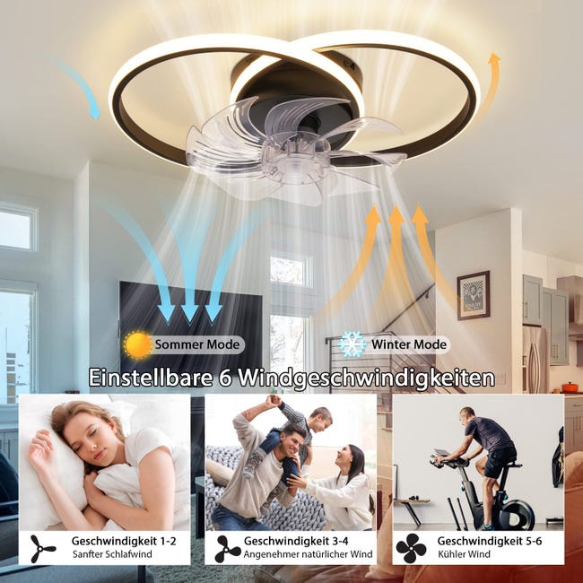 Ventilateur de plafond 40 cm avec lumière, télécommande/contrôle par application, 6 vitesses, intensité variable, 3 températures de couleur, Noir | Leroy Merlin Ventilateur de plafond 40 cm avec lumière, télécommande/contrôle par application, 6 vitesses, intensité variable, 3 températures de couleur, Noir | Leroy Merlin