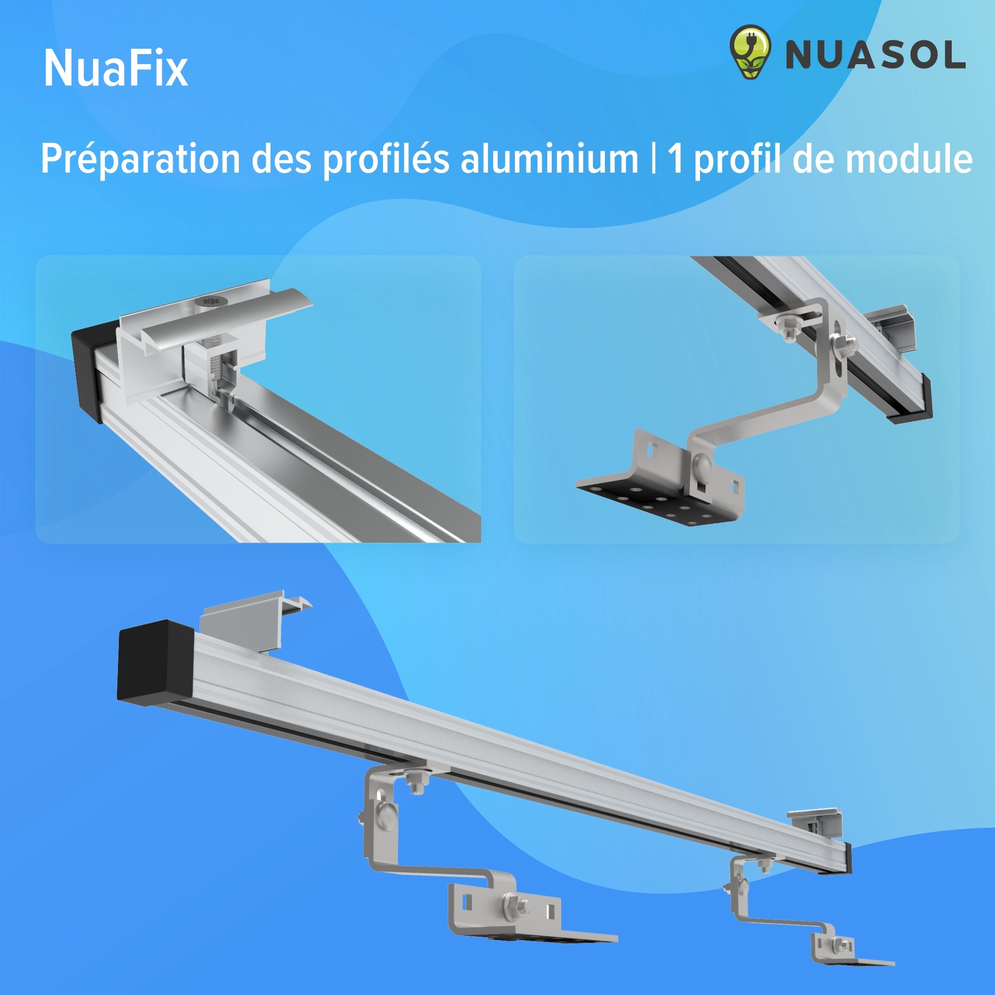 NUASOL Kit de montage photovoltaïque PV pour toit de tuile, crochets de toit, avec profilé solaire en aluminium, embouts de 35 mm - 6