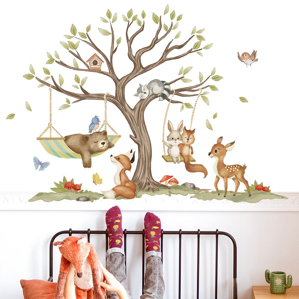 Stickers Muraux Animaux Foret Arbre Autocollants Muraux Mural Stickers Enfants Cerf Renard Pin pour Chambre Enfants Bébé Pépinière - 5
