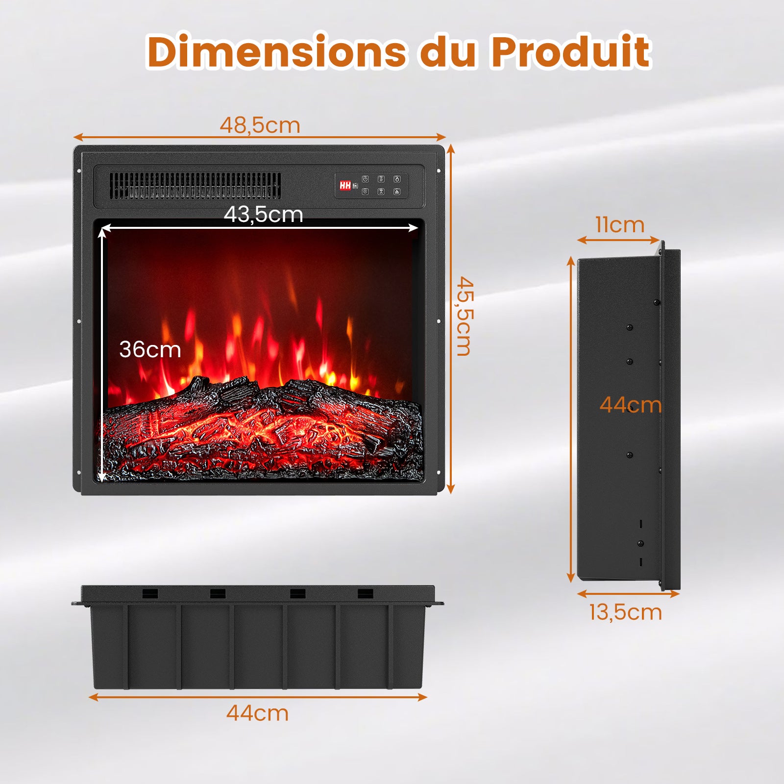 Cheminée Électrique Encastrable 750W/1500W avec Télécommande, Réglable en Couleur & Luminosité, Minute 8H Protection Contre Surchauffe - 5