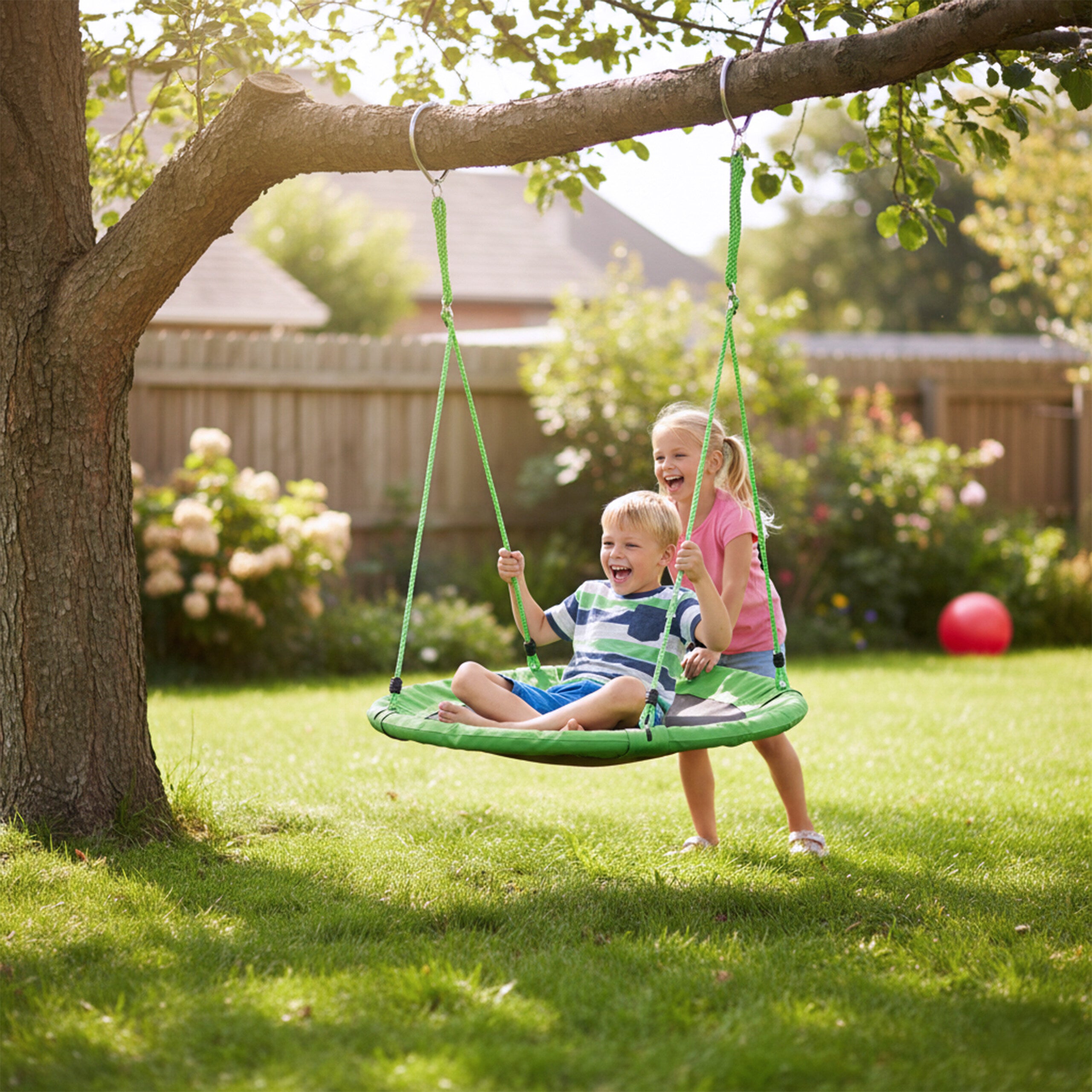 Balançoire nid d'oiseau rond 110 cm à suspendre enfant adulte jardin extérieur Ø 110 cm, 100 kg, vert, Relaxdays - 2