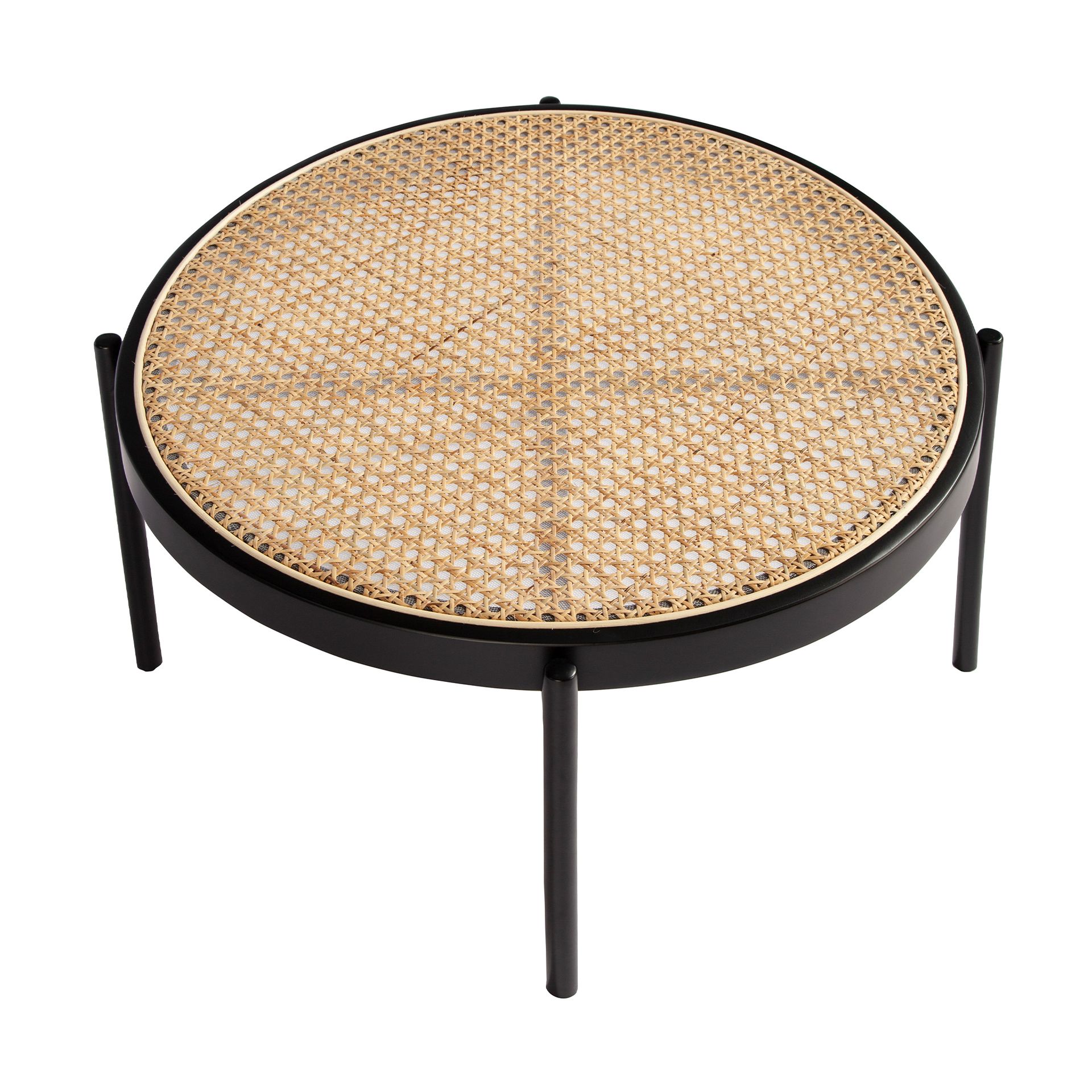 ANGEL CERDA Table basse ronde en rotin, bois noir et acier noir - 8