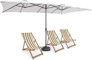 Parasol de Jardin Double 430x260CM-Parasol Droit Rectangulaire avec 10 Nervures en Métal,Protection UV,sans Pied,Beige