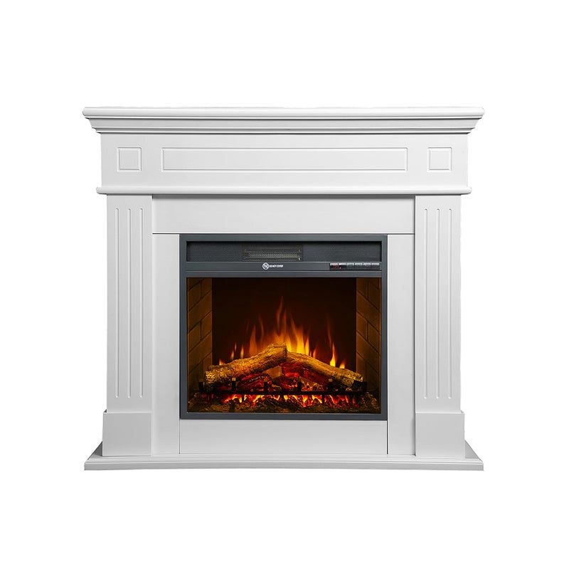 Elektryczny kominek podłogowy z białą drewnianą obudową Cambridge