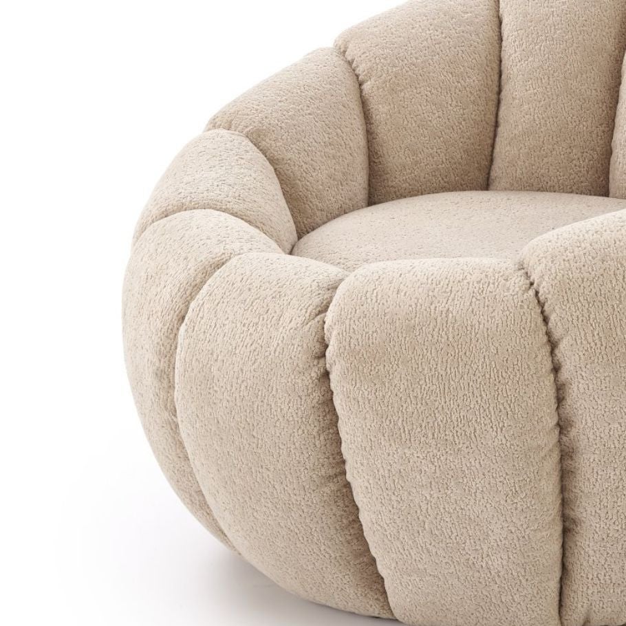 Fauteuil rond coquillage en tissu beige Alix - 4