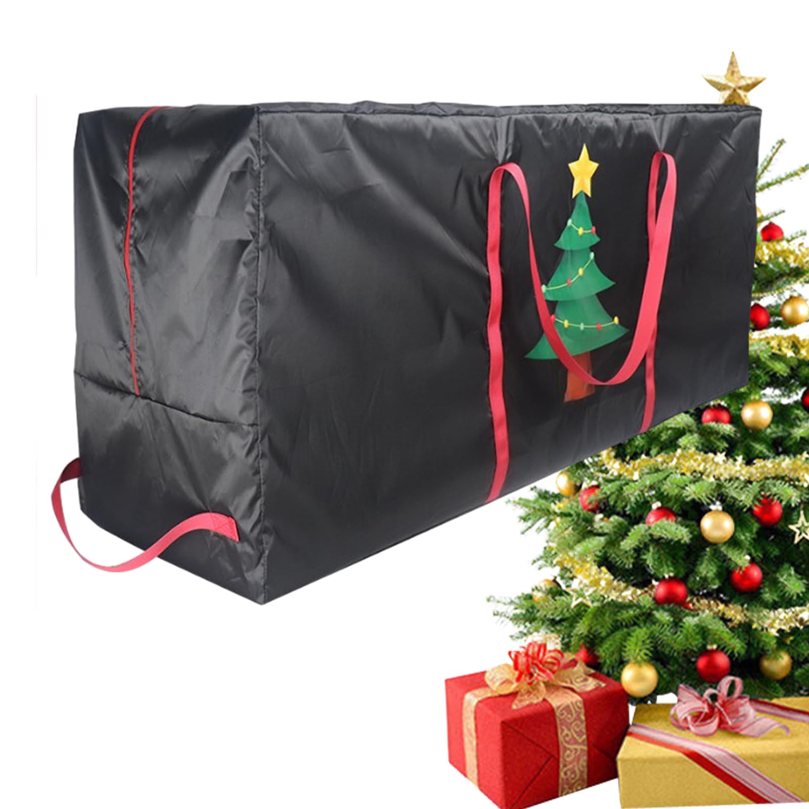 Torba do przechowywania choinki, torba na choinkę 122x38x51cm, wodoodporna tkanina Oxford ze wzmocnionym uchwytem, czarna
