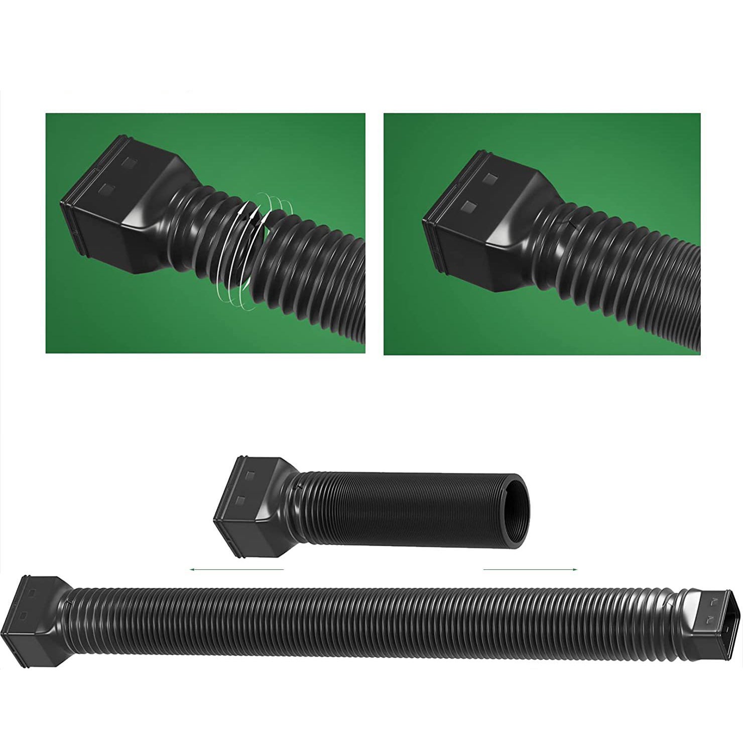 TOKPLNU Lot De 2 Extensions Tuyau Descente Flexible Gouttière - Rallonge Drainage Eau Pluie 50 à 147 Cm Noir