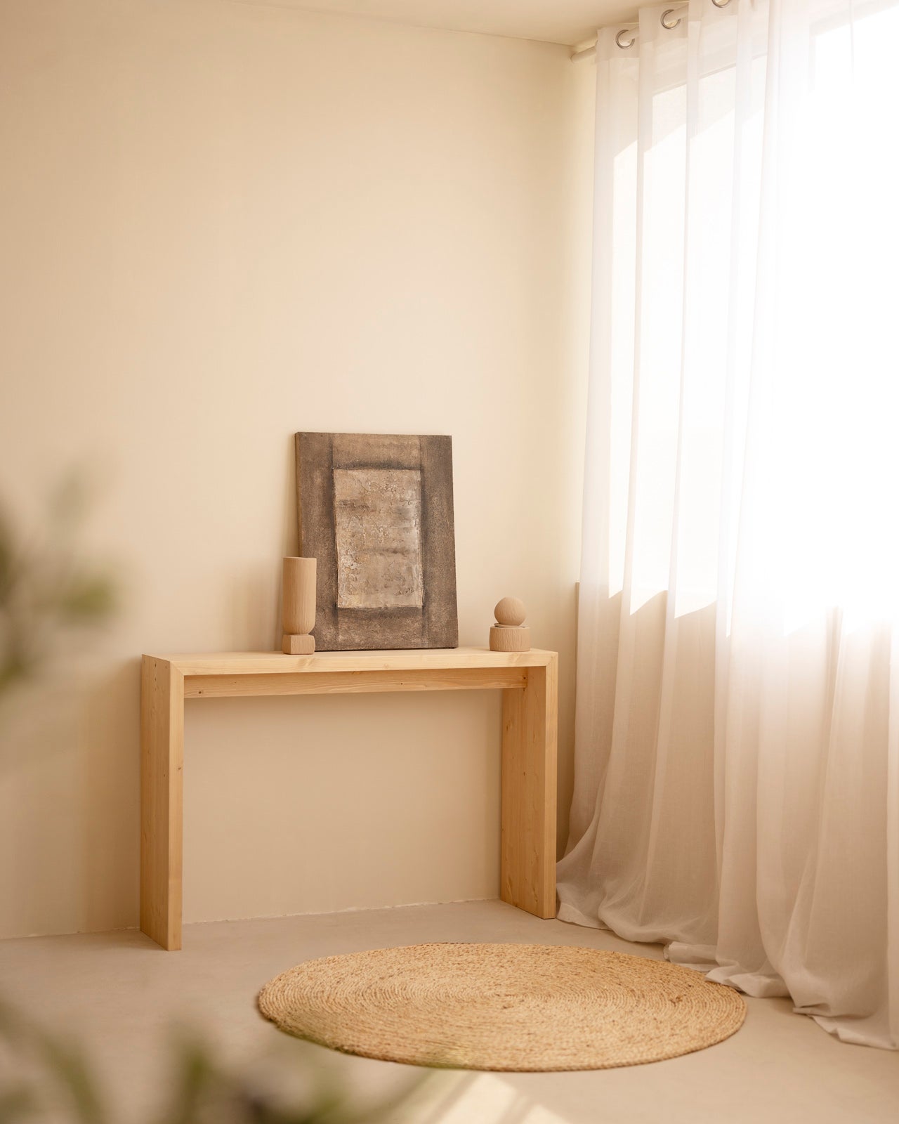 TELVA - Console en bois massif ton chêne moyen 120x80cm - DECOWOOD - 5