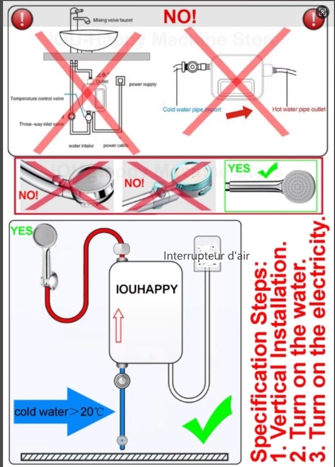 Chauffe-Eau éLectrique Instantané, Mini Chauffe-Eau Instantané 3500 W Avec Affichage NuméRique LED, Ensemble de Douche Thermostatique - 6