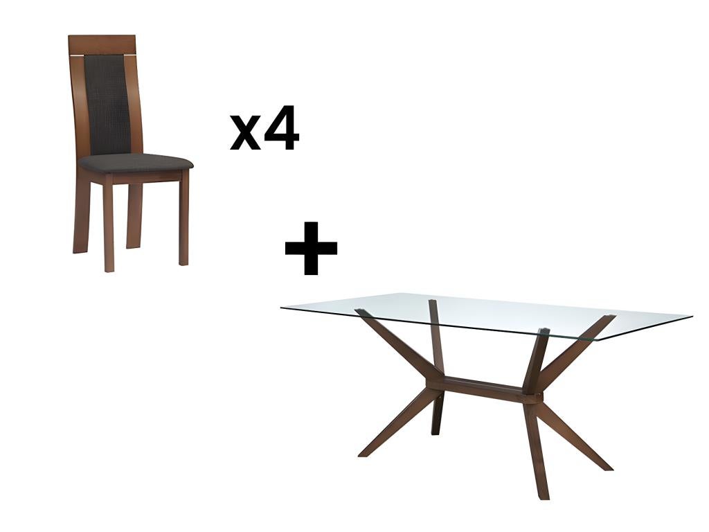 Set tavolo + 4 sedie Faggio e Noce - BELINDA | Leroy Merlin
