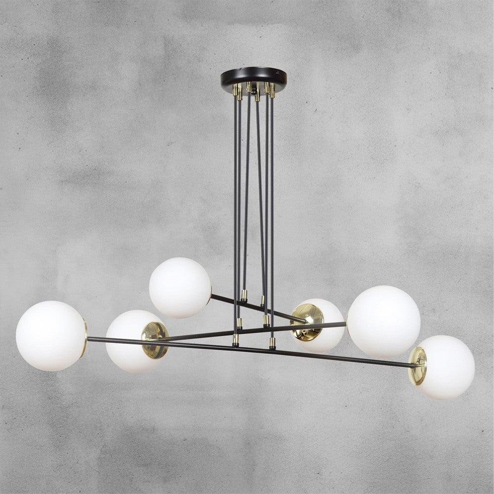 Lampada a sospensione Signo 6 luci nera con sfere in vetro bianco 6xE14 - 3