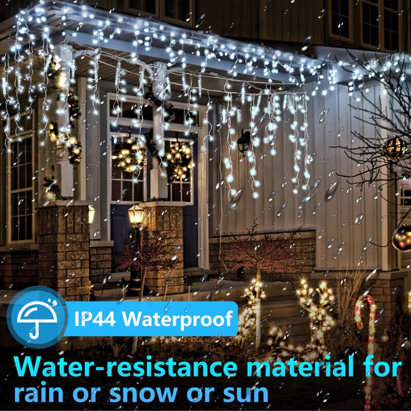 10M 200LEDs Guirlande lumineuse en stalactites Blanc froid,, IP44 étanche, Décoration de Noël, Fête, Balcon, Jardin - 4