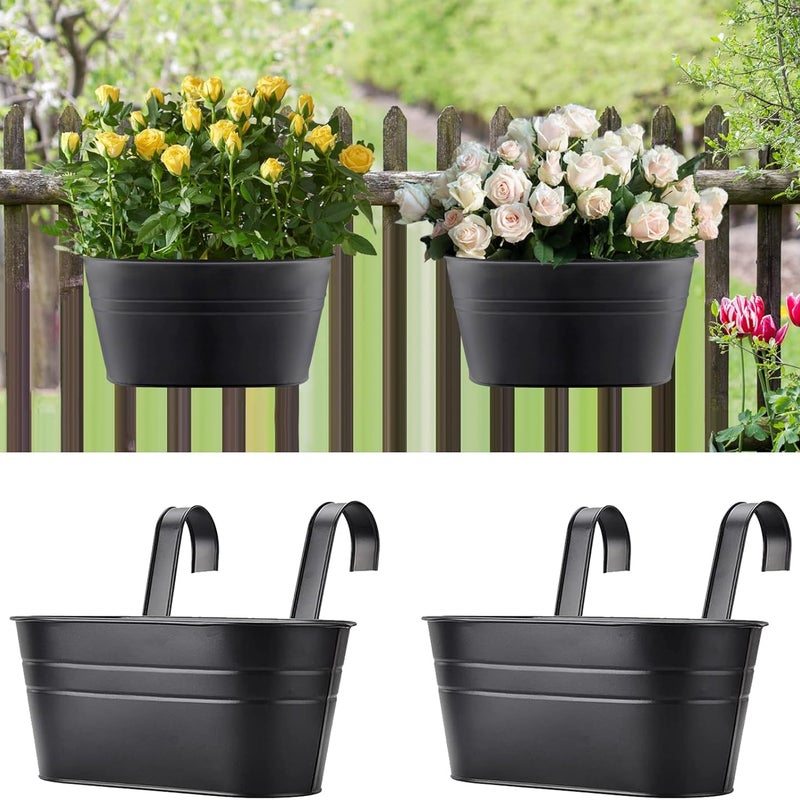 2 metalowe wiszące doniczki na kwiaty, donica wisząca na zewnątrz z odpinanym haczykiem do balkonu, ogrodzenia, ogrodu, czarna