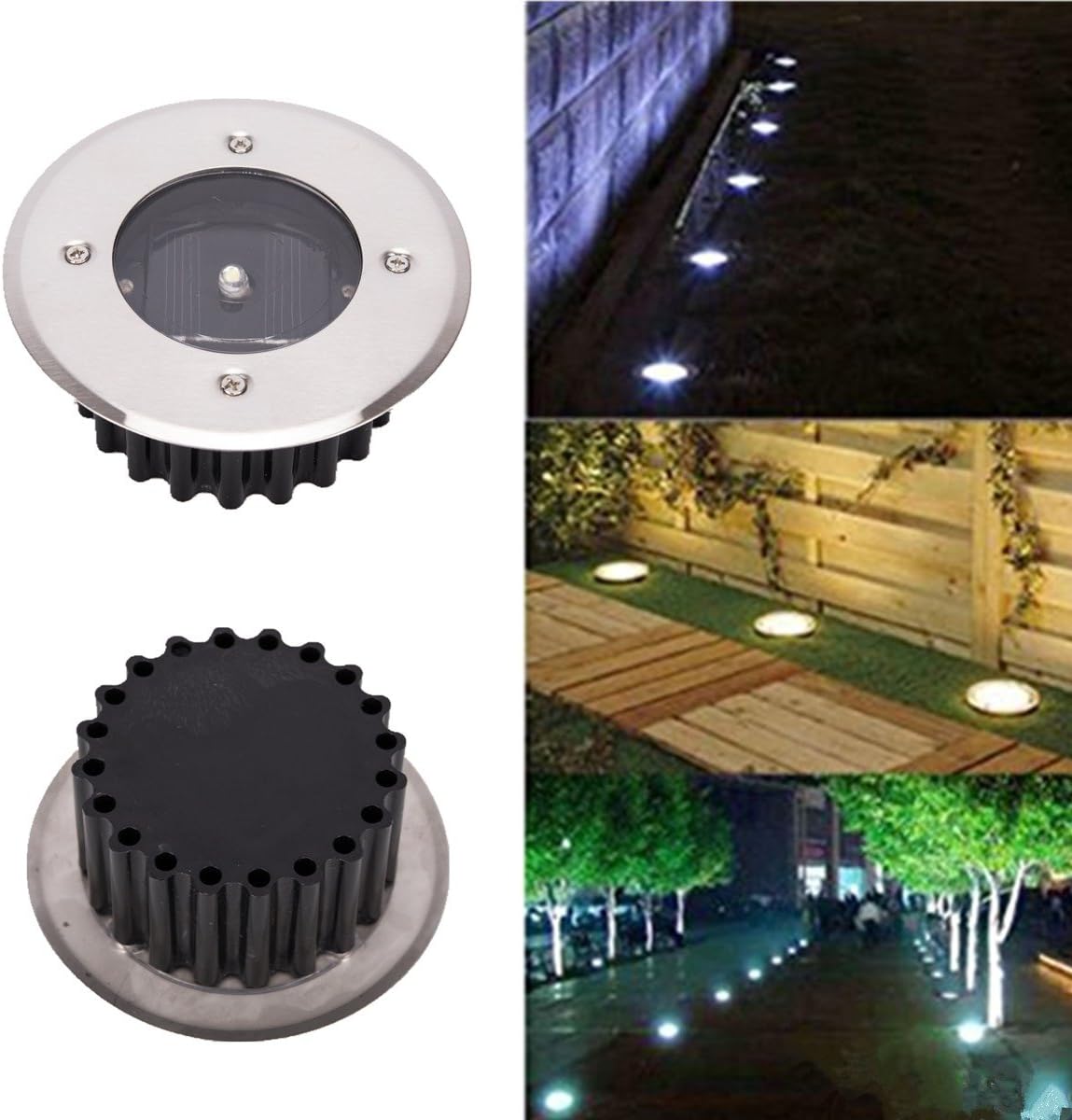 Lot de 10 lampes solaires LED pour sol, éclairage extérieur, lampadaire, éclairage souterrain, étanche IP65 (blanc froid, rond) - 7
