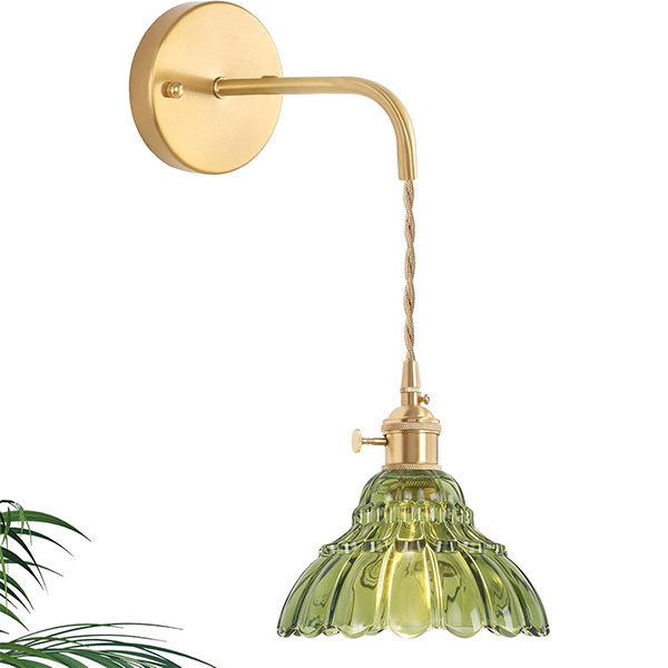 Dekoracyjny kinkiet ścienny w kształcie szklanego kwiatu Lampa ścienna w stylu vintage z łańcuszkiem i włącznikiem Lampka nocna sypialni bez żarówki