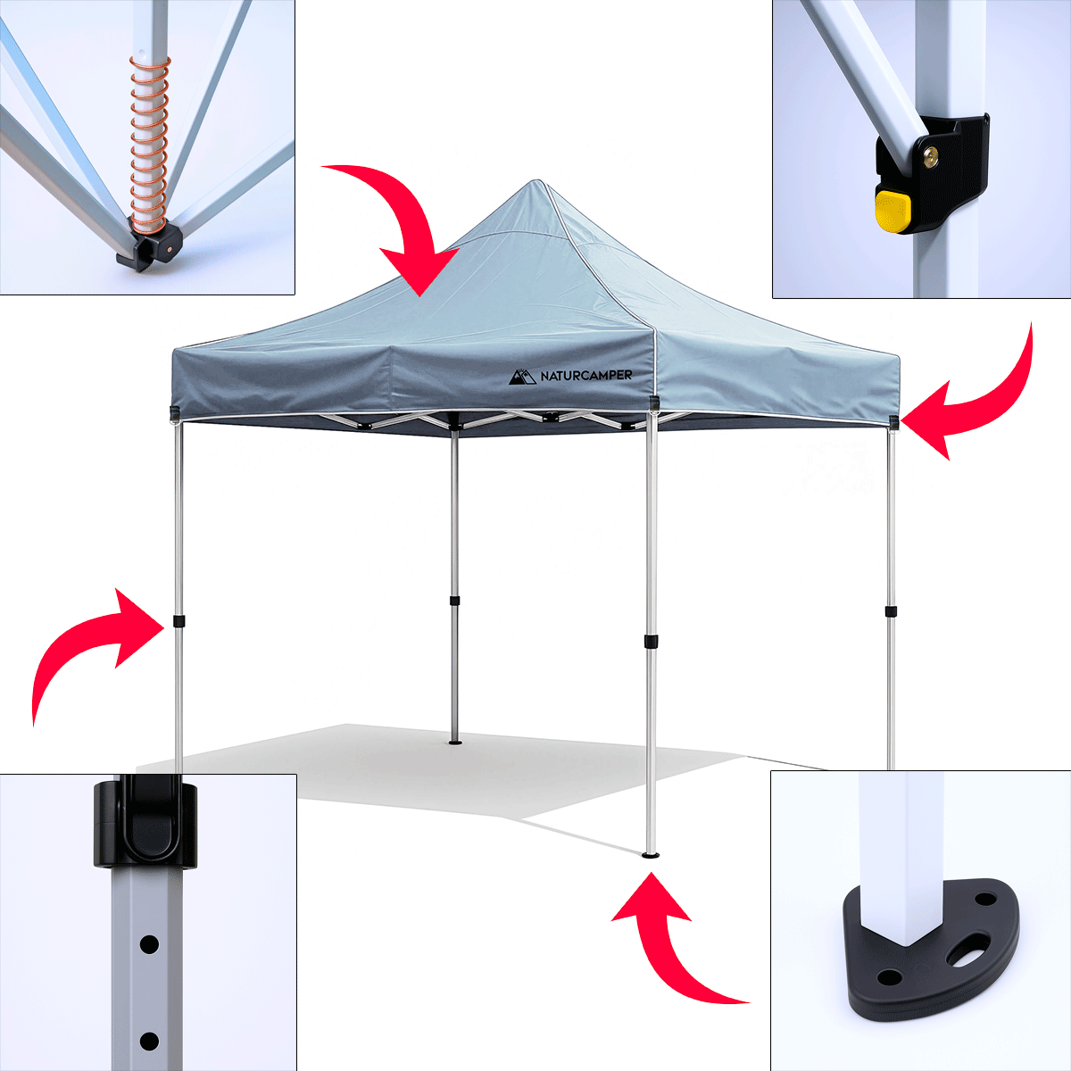 Carpa plegable 3x3m Gris con barras hexagonales - 5