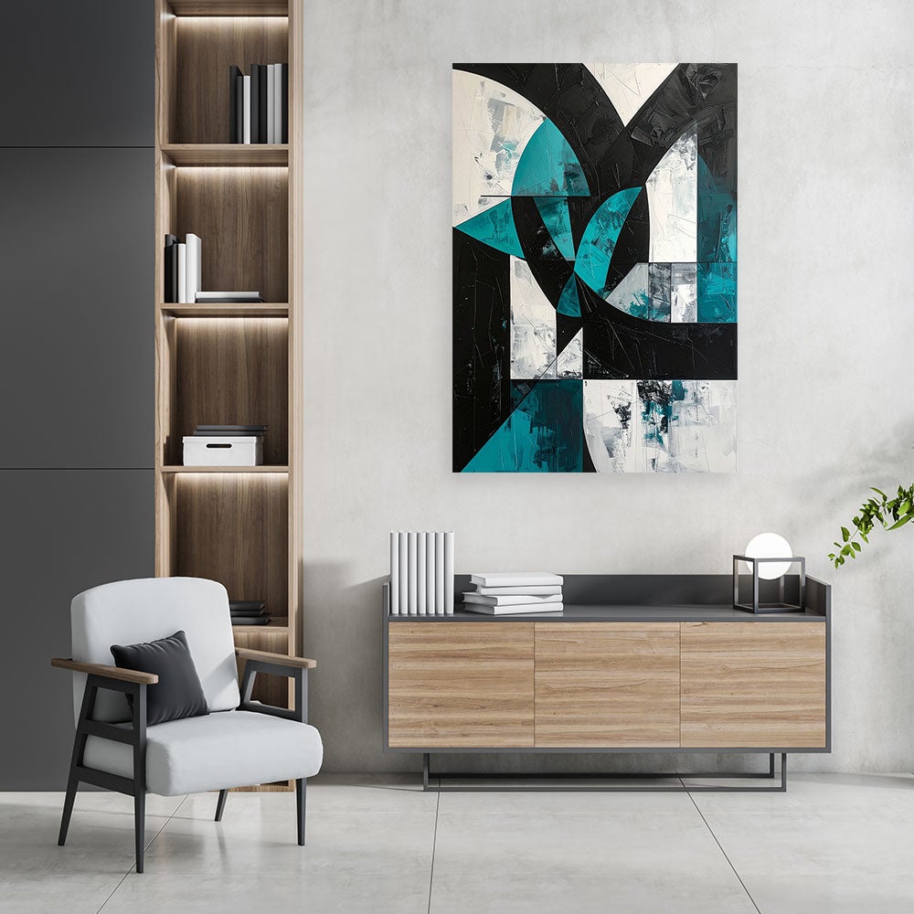 Obraz do salonu sypialni biura, Geometryczne kształty abstrakcja turkusowy 40x60 - 2