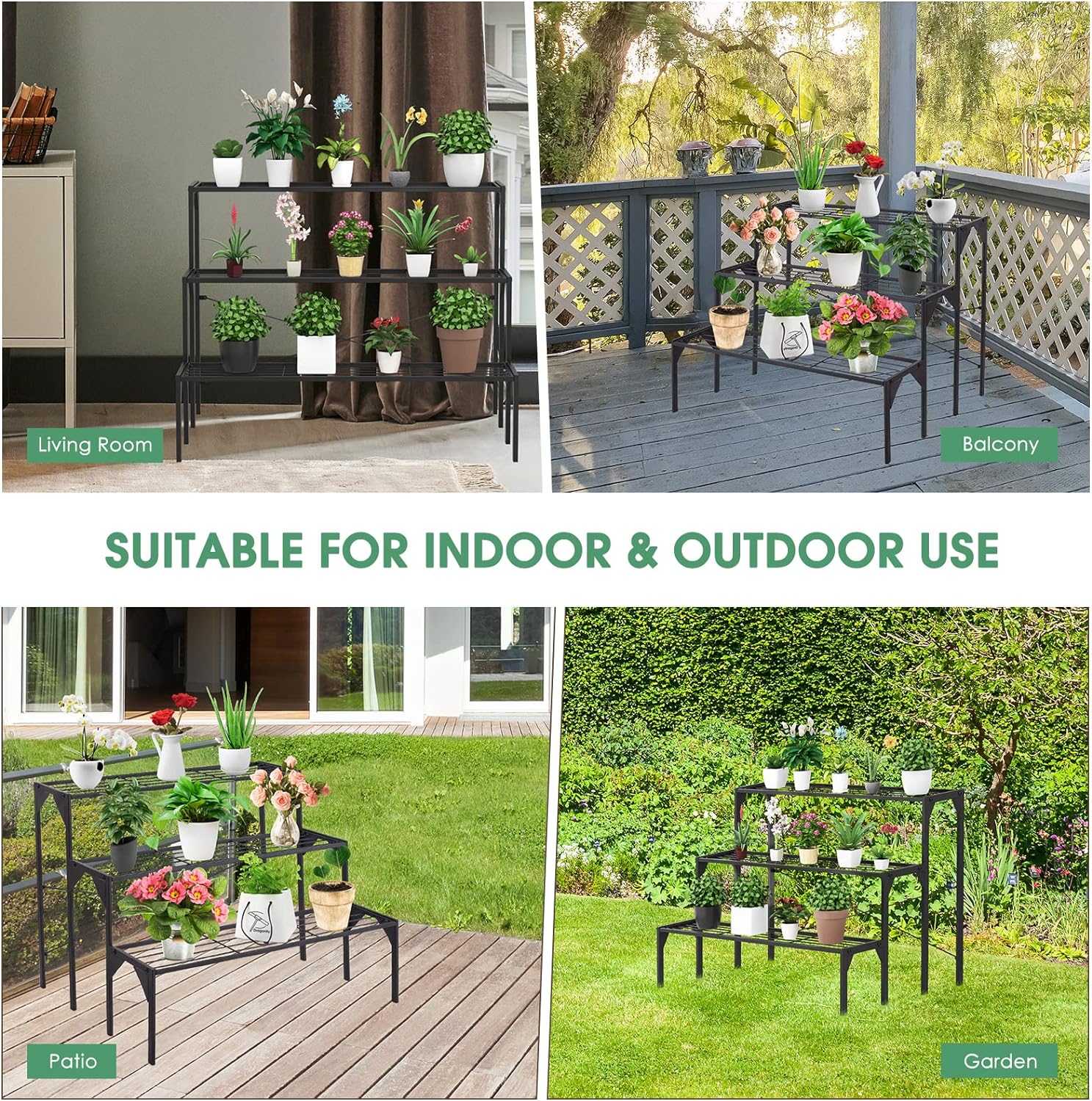 Support pour Plantes en Acier à 3 Niveaux, Support de Rangement pour Pots de Fleurs en échelle, Porte-Plantes,Support de Plantes Robuste - 6