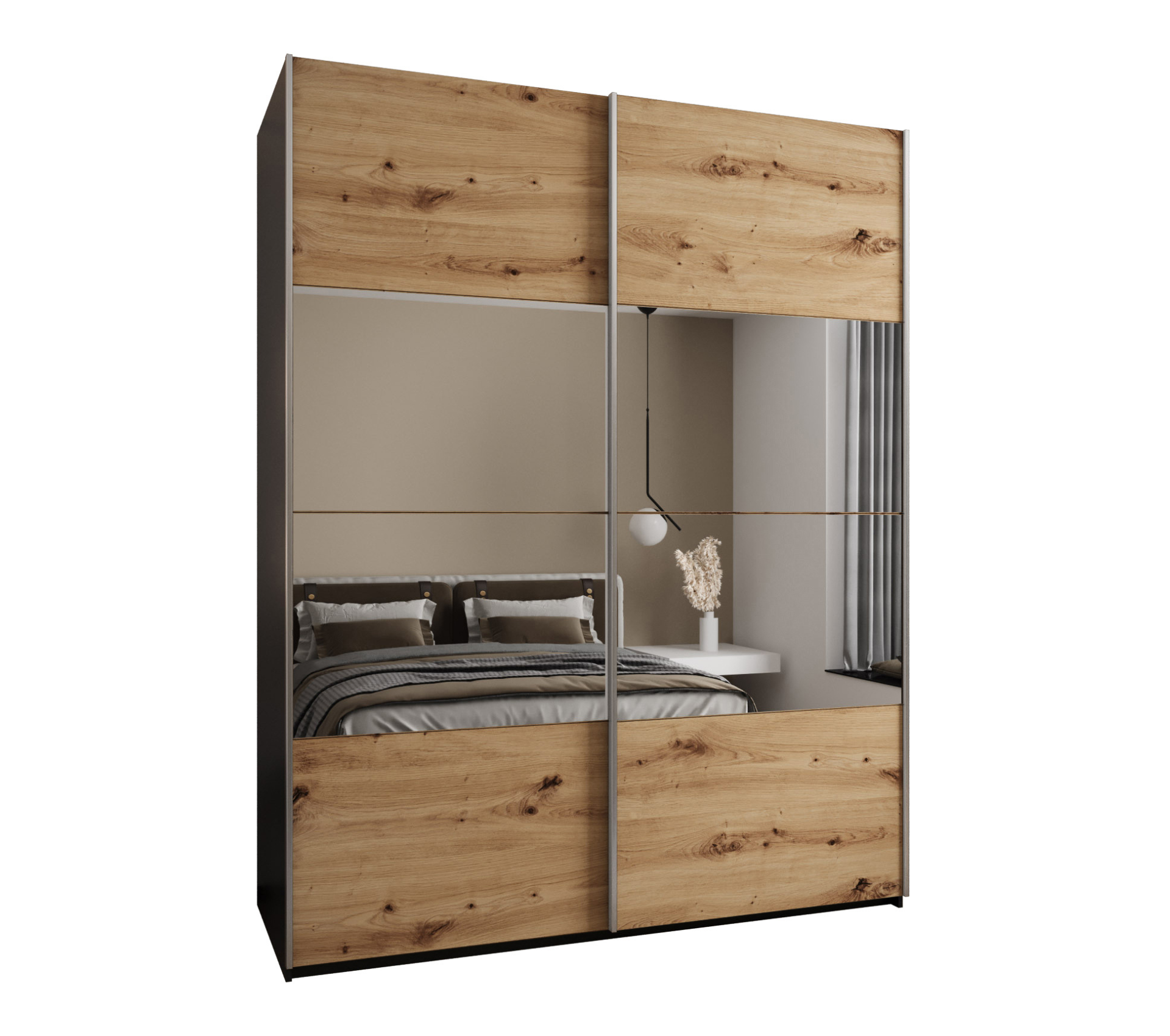 Szafa przesuwna wysoka Lux 4 200 x 64 x 245,5 cm czarny + artisan + u. srebrny - Abiks Meble