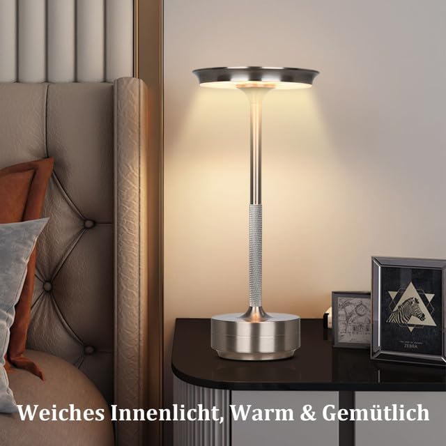 Bezprzewodowa lampa stołowa LED, akumulatorowa lampa stołowa z 3 temperaturami barwowymi, oświetlenie wewnętrzne/zewnętrzne (srebrna) - 3
