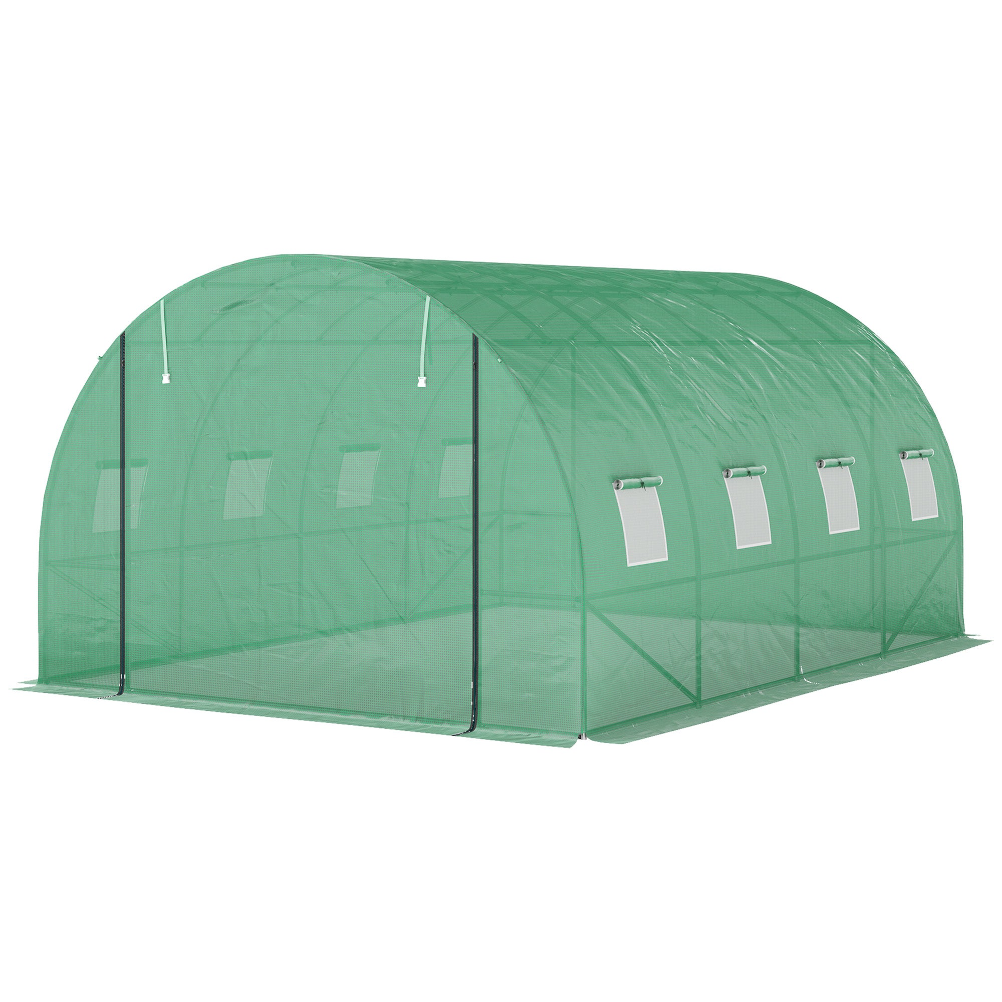 Serre tunnel en polyéthylène avec couverture plastique et structure en acier, tente de serre accessible à pied avec portes enroulables, verte - 2