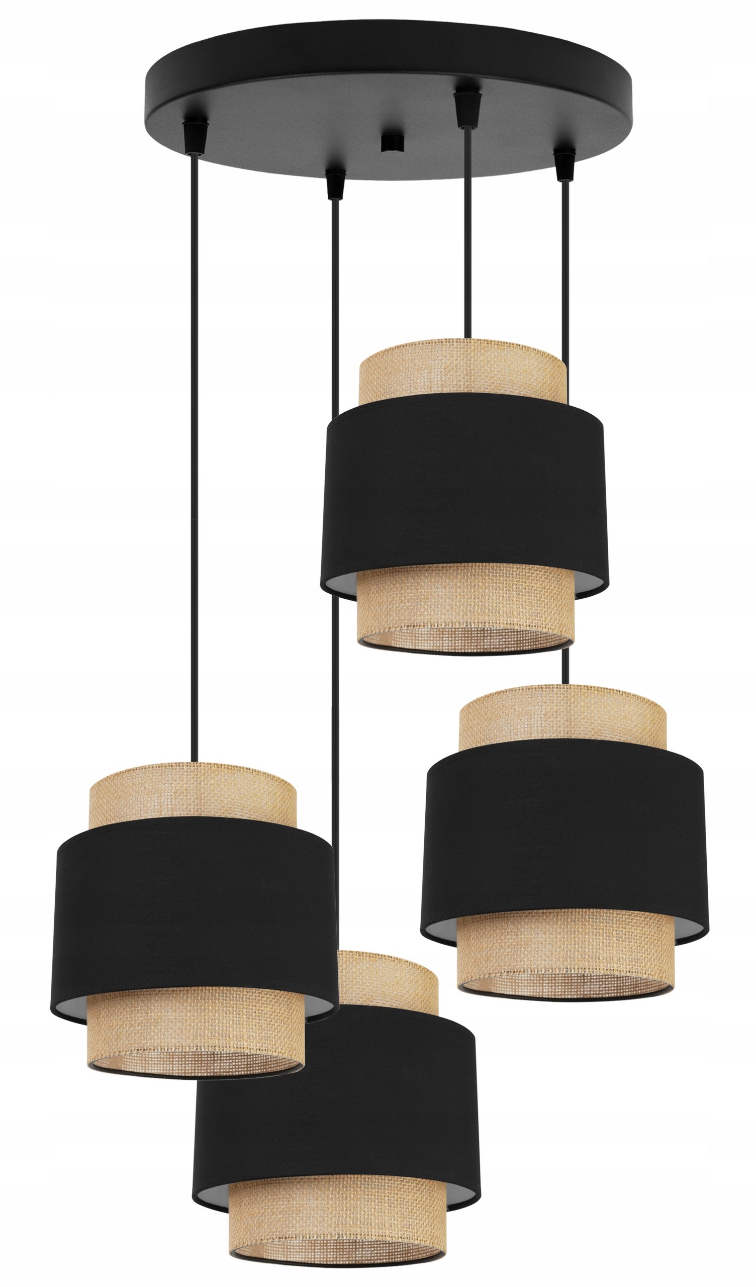 Lampa sufitowa wisząca Boho okrągła loft 4xE27 abażur juta czarny Light Home LH