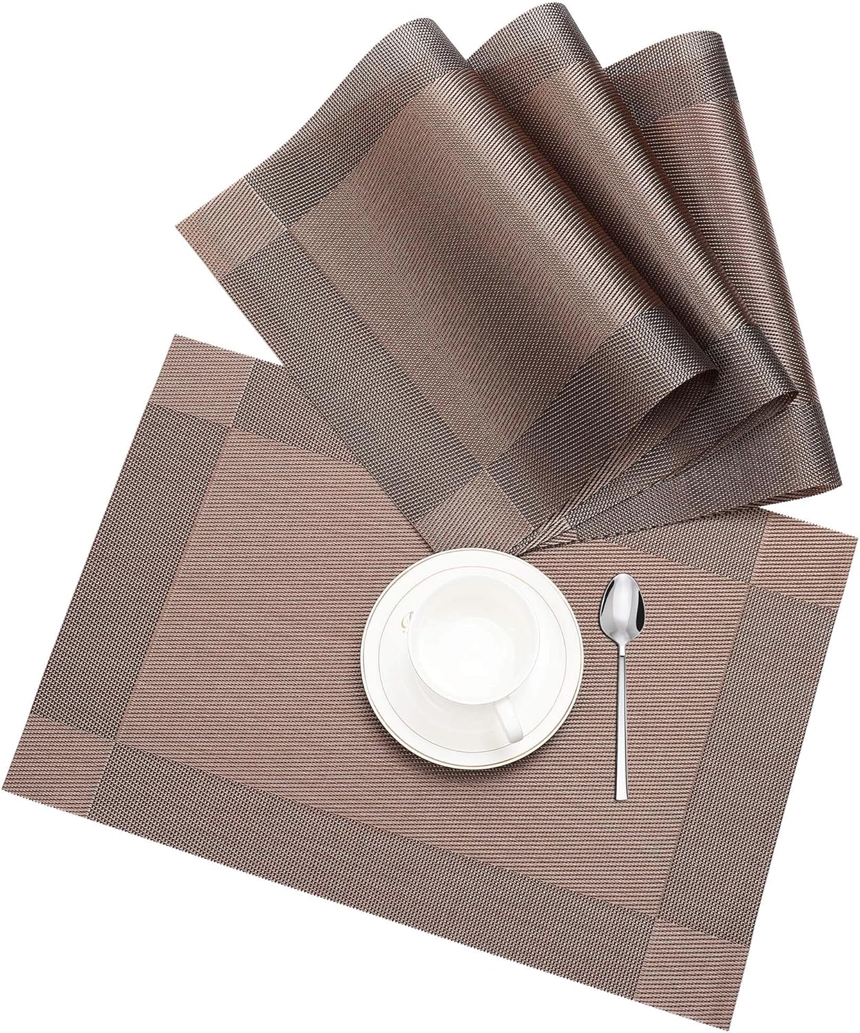 LEMROE Placemats Set Lot de 4 Lavables PVC Tapis de Table Antidérapantes Résistant à la Chaleur - Marron - 2