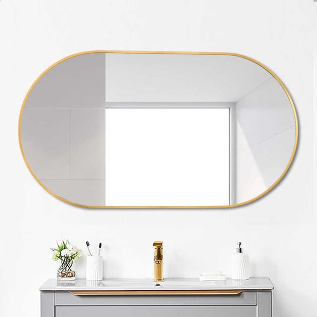 Miroir Salle de Bain Ovale 40x60 cm Doré avec Cadre Rotatif, Installation Murale Simple et Design Moderne Élégant - 2