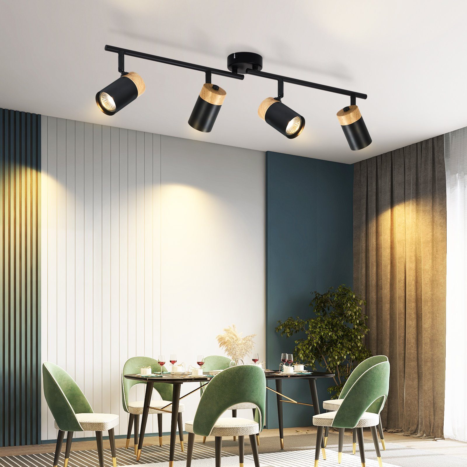 NETTLIFE Plafonnier 4 spots bois GU10 noir orientable 330° pour salon chambre cuisine chambre d'enfant sans ampoule - 8