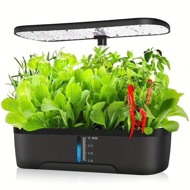 Système de culture hydroponique avec lumière de culture à spectre complet, kit de jardinage à 12 dosettes, germination des plantes de 4 L - 5