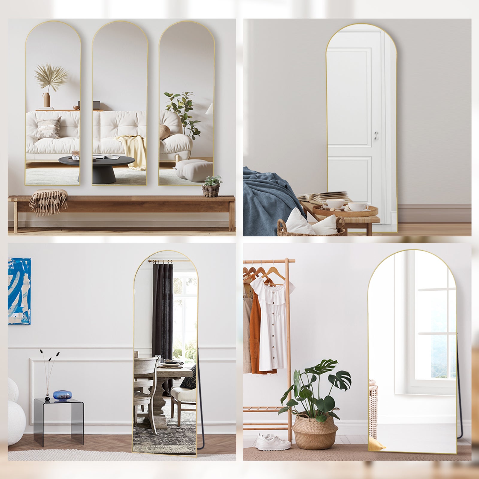 Espelho de corpo inteiro curvo 161 x 52 cm, grande espelho de pé e de parede, ideal para quarto, sala, corredor e entrada, moldura dourada - 4