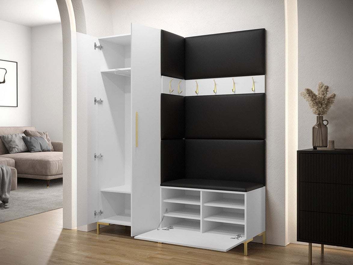 Conjunto para corredor Tivsoa 100, 196x158x44cm, Branco, Placa de aglomerado laminado, Tecido, Montado na parede, Colocado - 4