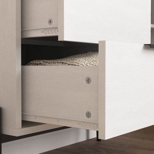 Buffet de rangement avec 2 portes, 3 tiroirs, tablettes, en MDF, 85x40x120 cm, blanc - 5