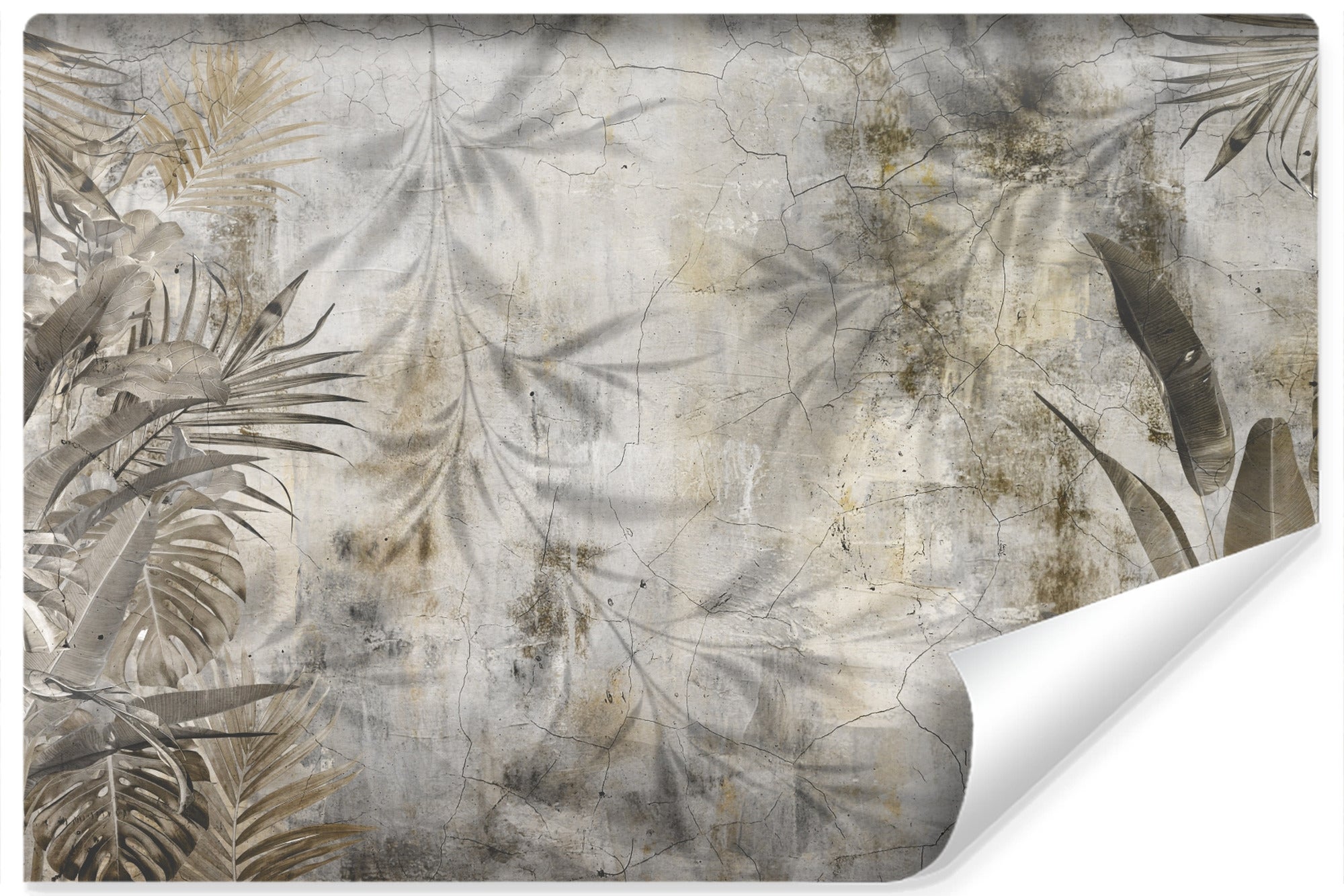 Papel pintado fotográfico no tejido para habitaciones hojas exóticas de hormigón 450cm x 300cm