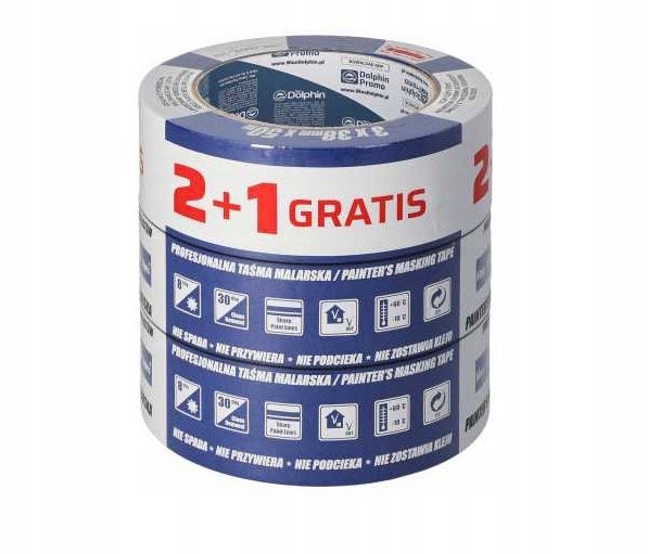 Taśma Malarska Niebieska Blue Dolphin Łatwe Usuwanie 38mm x 50m 2+1 GRATIS