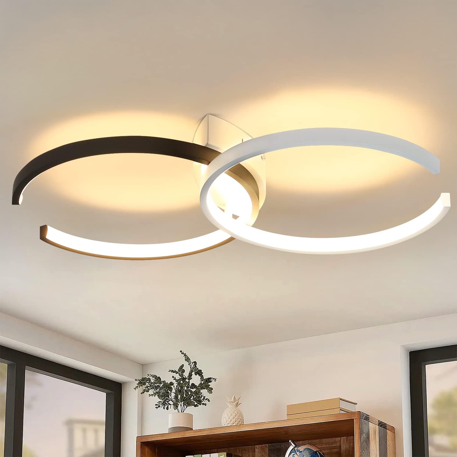 Nettlife Lampa sufitowa Plafon LED, 54 cm, 24W, czarno-biała, 3000K (ciepła biel), Nowoczesna