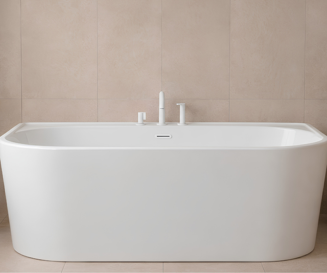 Baignoire ilot avec vidage - 170 x 75 cm - Blanc brillant avec bonde blanche - OLIVIA