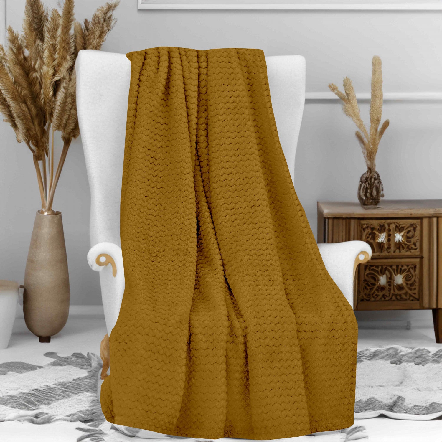 Set Cesto E Plaid THUN - Coperta Caramello 120x160 Cm, Ideale Come Regalo