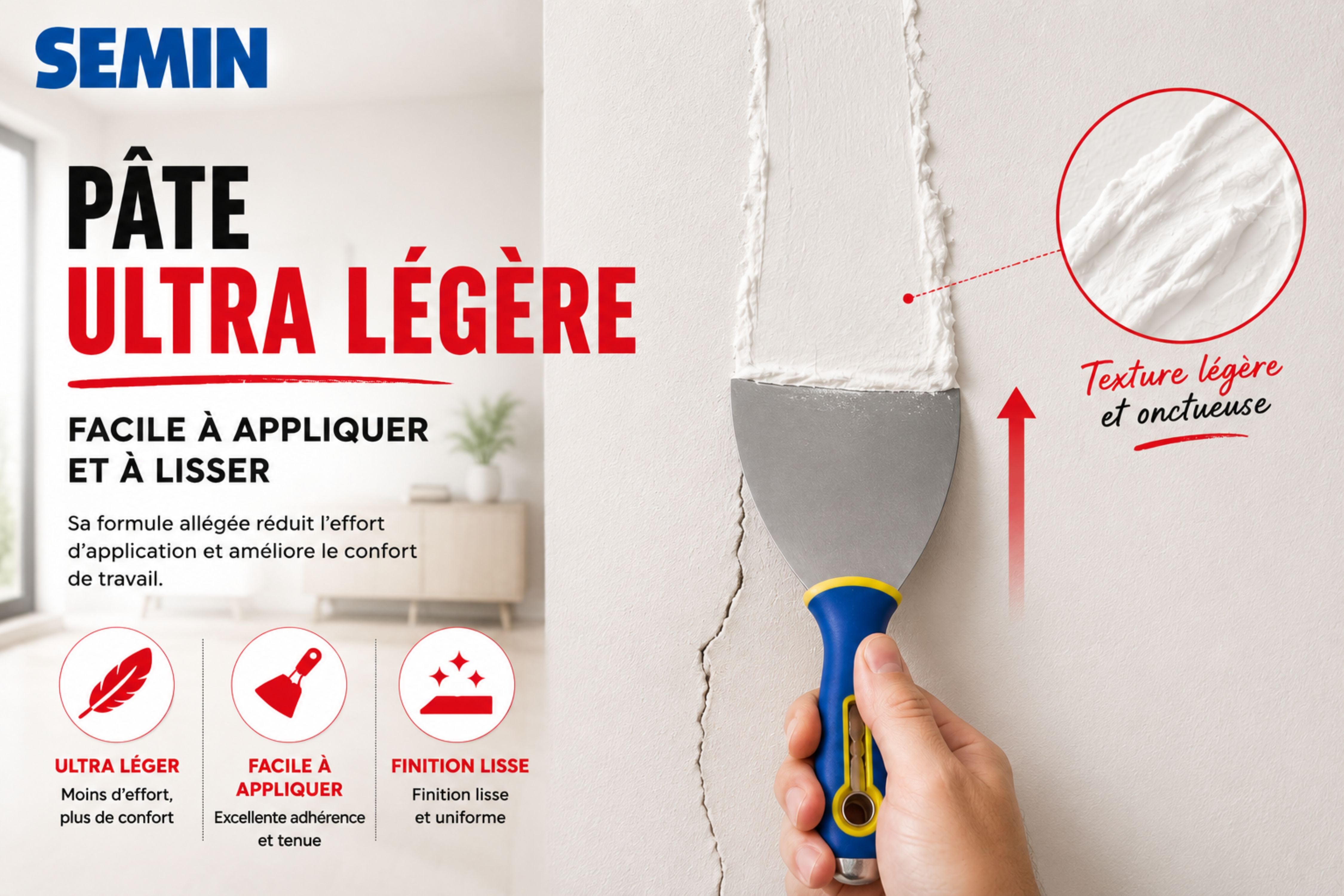 Enduit de Rebouchage Allégé pour Trous et Fissures Importants, Sem-Light Semin, Intérieur, Seau de 10 L - 4