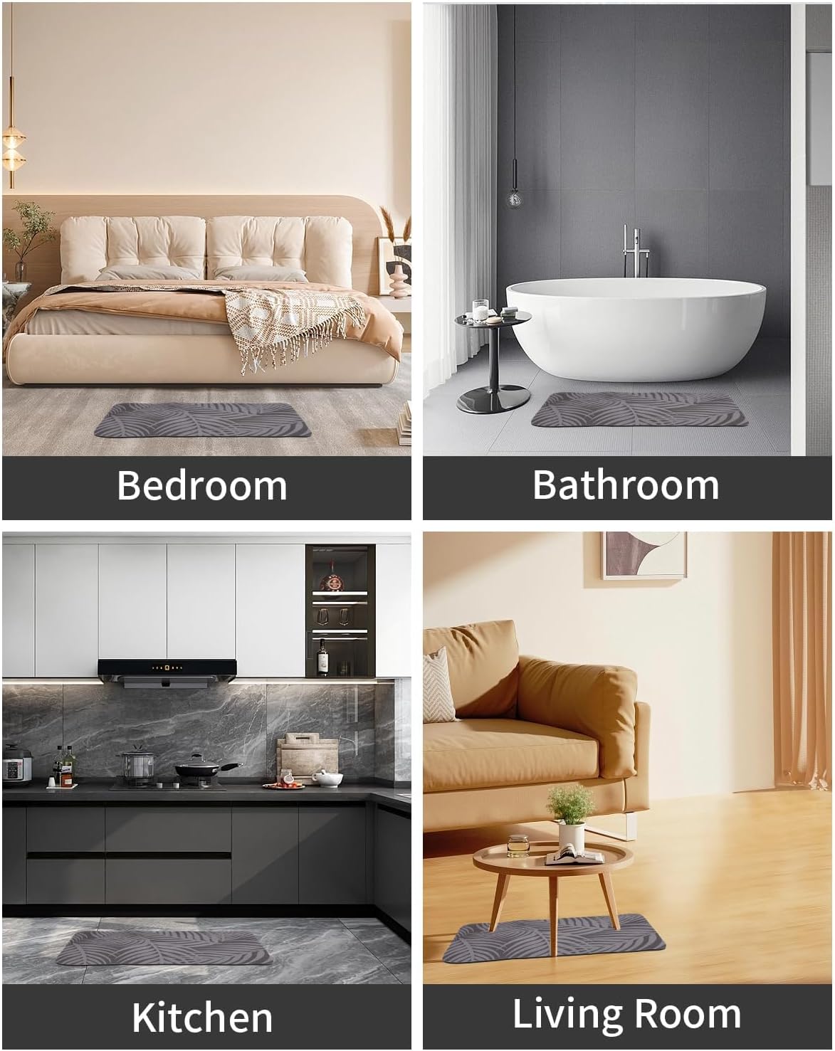 Tapis de Bain Antidérapant, Absorbant Tapis Salle de Bain, 60x40cm Tapis Diatomite, Microfibre Doux Séchage, Rapide Antidérapant Tapis de Bain, Gris - 6